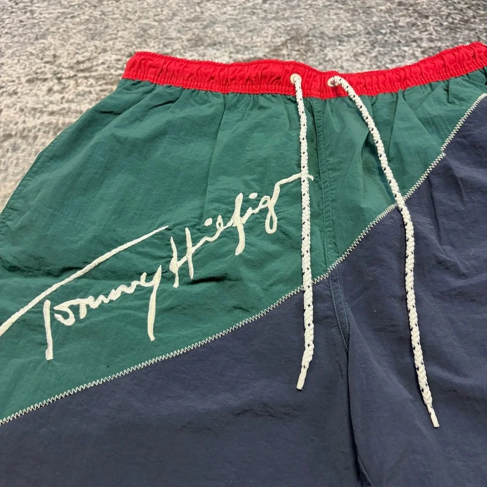 VTG 90s Tommy Hilfiger Sailing Gear Shorts Nylon Large Colorblock Swim Trunks